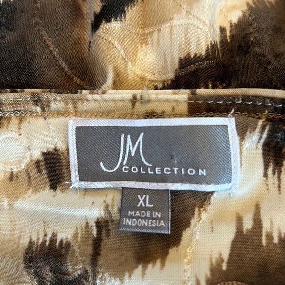 JM Collection brown tan white patterned long sleeve top Size XL - Picture 8 of 9